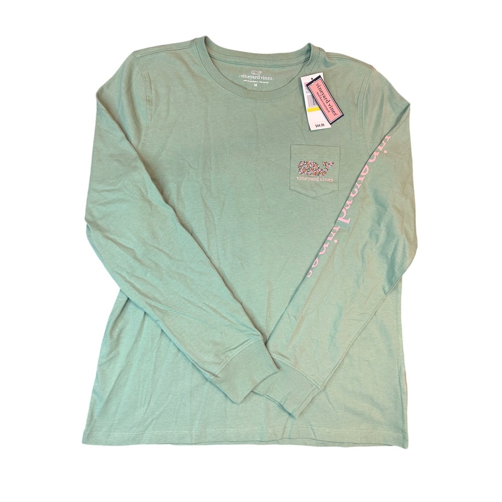 Vineyard Vines Womens Sage Lydia Ditsy Whale Fill LS Pocket T-Shirt 2V003534-387